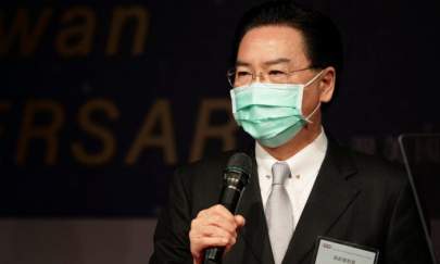 Taiwan Foreign Minister Joseph Wu speaks at an event marking the 70th anniversary of American Chamber of Commerce in Taipei, Taiwan, on Dec. 8, 2021. (Fabian Hamacher/Reuters)