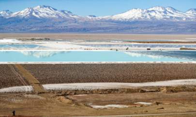 Brine pools from a lithium mine, that belongs to U.S.-based Albemarle Corp, is seen on the Atacama salt flat in the Atacama Desert in Chile on Aug. 16, 2018. (Ivan Alvarado/Reuters)