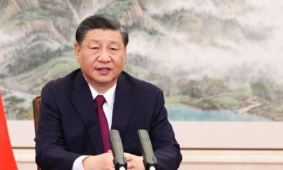 Chinese leader Xi Jinping delivers a speech via video link to the opening ceremony of the Bo'ao Forum For Asia in southern China's Hainan Province on April 21, 2022. (Huang Jingwen/Xinhua via AP)