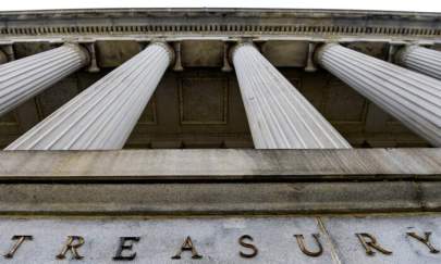 An exterior view of the building of US Treasury Department in Washington on March 27, 2020. (Olivier Douliery/AFP via Getty Images)