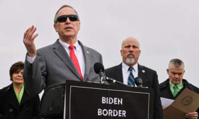 House Freedom Caucus Chairman Rep. Andy Biggs (R-AZ) (2nd L) speaks during a news conference with members of the group, including (L-R) Rep. Yvette Herrell (R-NM), Rep. Chip Roy (R-TX) and Rep. Matt Rosendale (R-MT), about immigration on the U.S.-Mexico border outside the U.S. Capitol on March 17, 2021 in Washington, DC. (Photo by Chip Somodevilla/Getty Images)