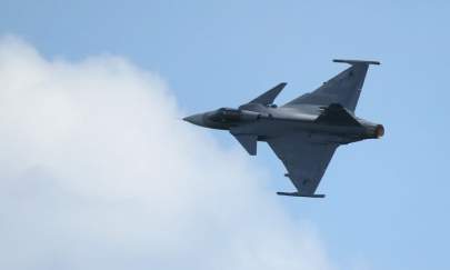 A Saab JAS-39 Gripen jet fighter of the Czech air force flies at the ILA 2014 Berlin Air Show in Schoenefeld, Germany, on May 21, 2014. (Sean Gallup/Getty Images)