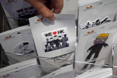 Items inspired by Hong Kong protests for sale in the city. PHOTO: KIN CHEUNG/ASSOCIATED PRESS