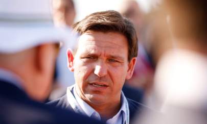 Florida Gov. Ron DeSantis at a flag raising ceremony in Juno Beach, Florida, on May 7, 2021. (Cliff Hawkins/Getty Images)