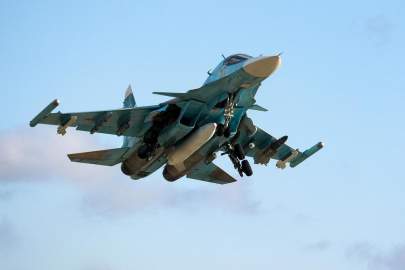 A Russian Su-34 bomber takes off for a training mission in Krasnodar Region, Russia, Wednesday, Jan. 19, 2022. (AP Photo/Vitaliy Timkiv) THE ASSOCIATED PRESS