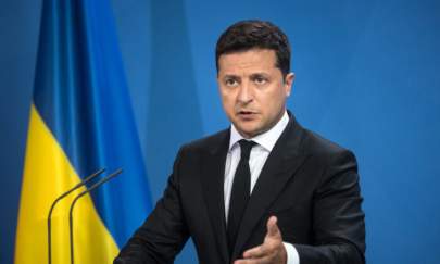 Ukrainian President Volodymyr Zelensky at the Chancellery in Berlin, Germany, on July 12, 2021. (Stefanie Loos/Pool/Getty Images)